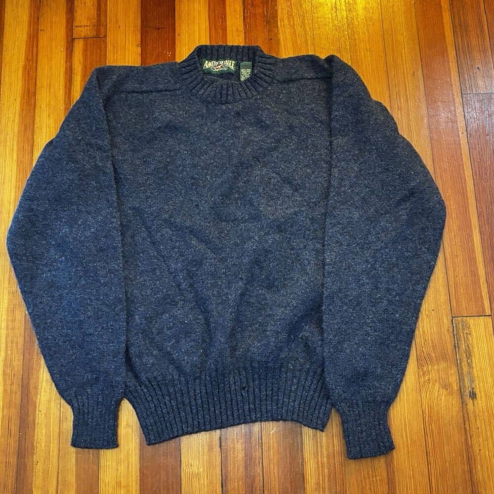 MENS VTG AMERICAN Eagle Outfitters SWEATER 100% Shetland WOOL Navy